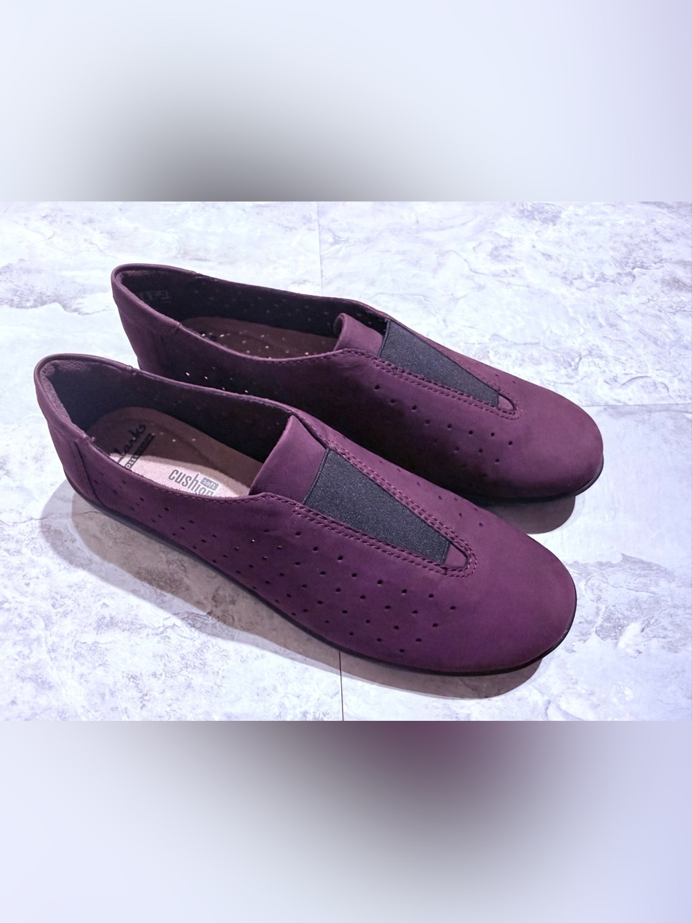 Clarks Collection Medora Gemma Aubergine Burgundy Suede Loafers Shoes Women's 8